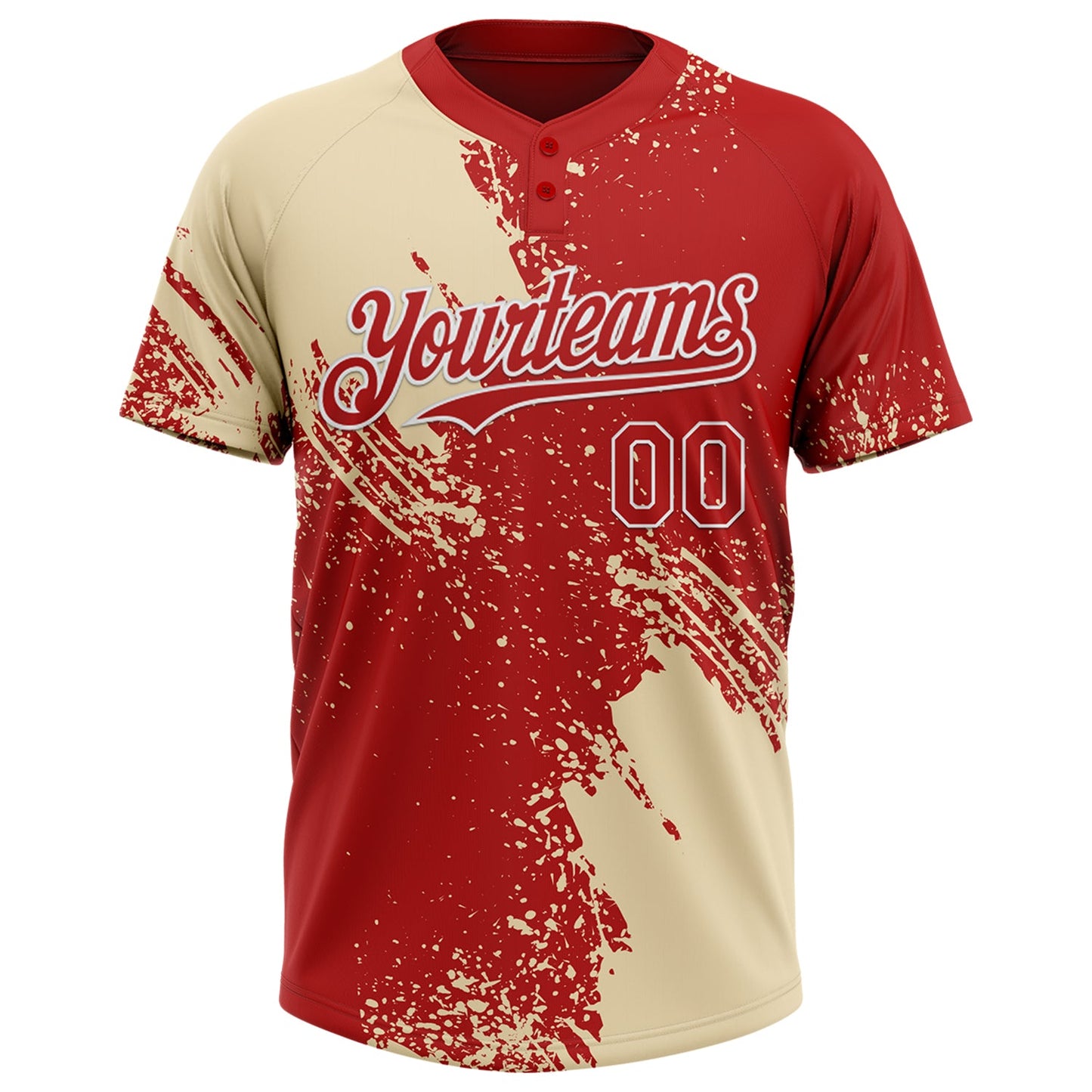 Custom Cream Red-White 3D Pattern Abstract Brush Stroke Two-Button Unisex Softball Jersey view 2