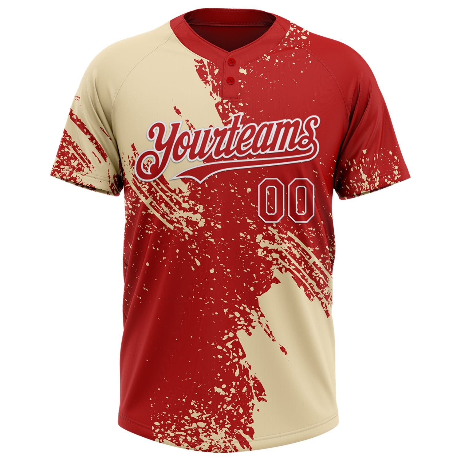 Custom Cream Red-White 3D Pattern Abstract Brush Stroke Two-Button Unisex Softball Jersey view 2