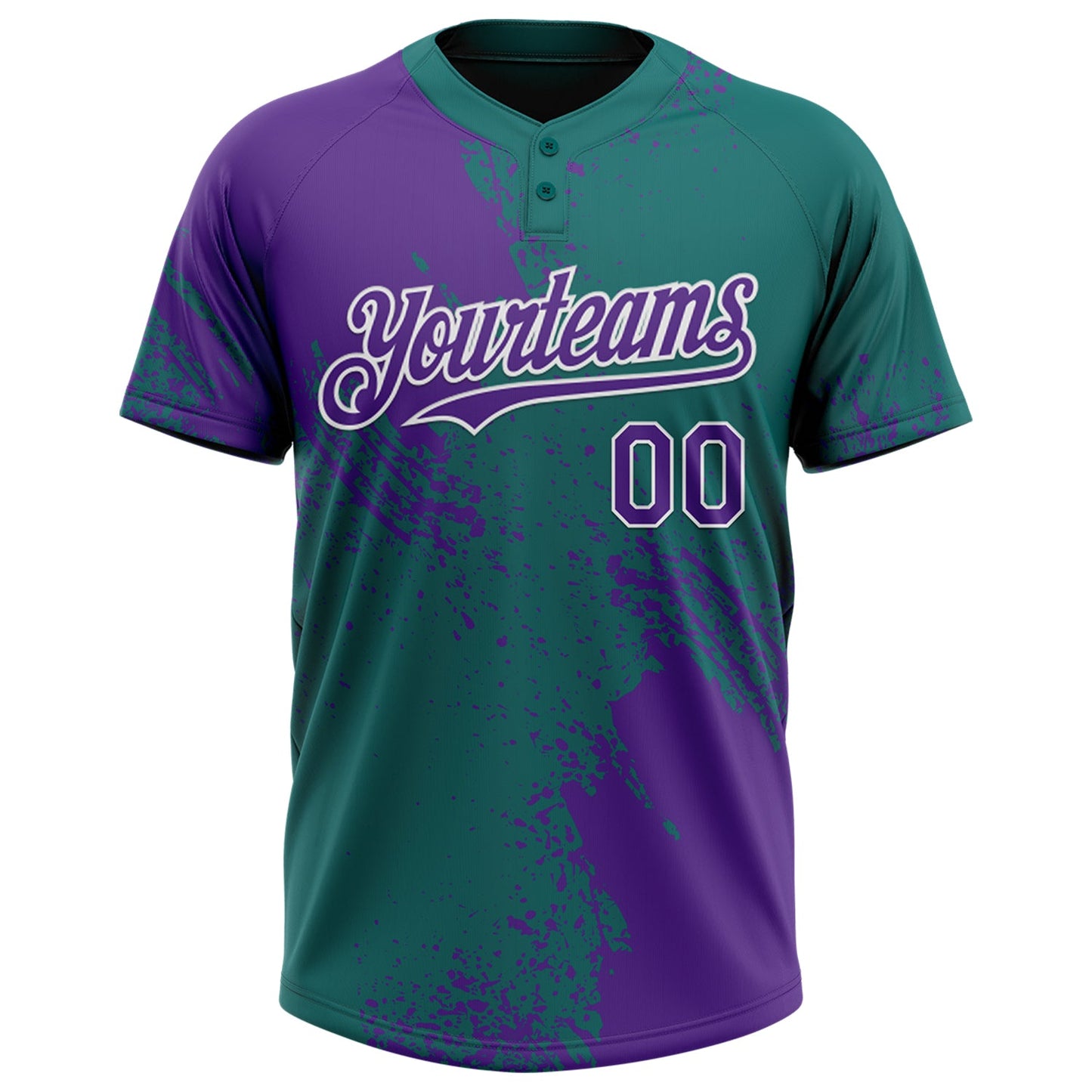 Custom Purple Teal-White 3D Pattern Abstract Brush Stroke Two-Button Unisex Softball Jersey view 2