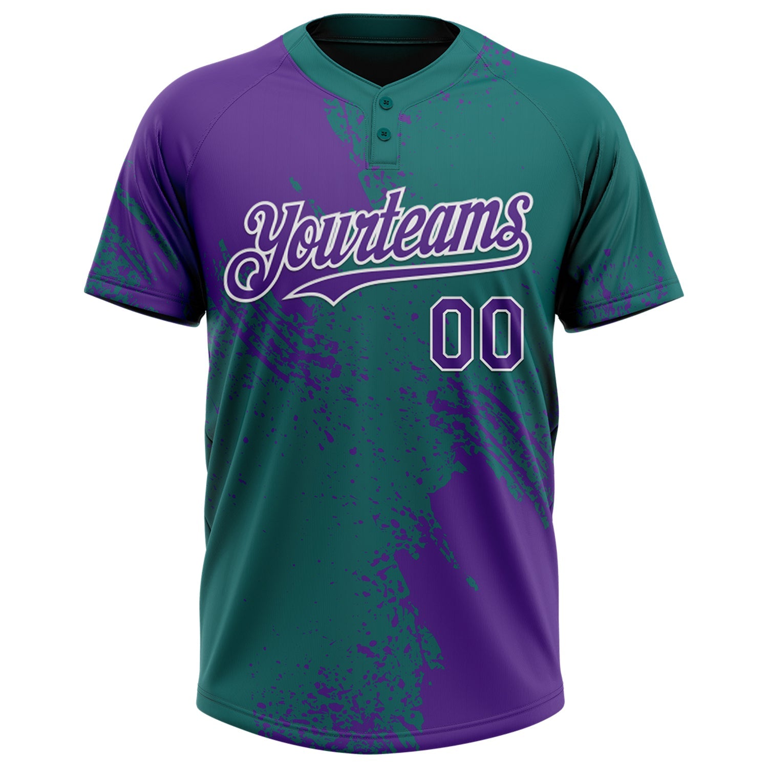 Custom Purple Teal-White 3D Pattern Abstract Brush Stroke Two-Button Unisex Softball Jersey view 2