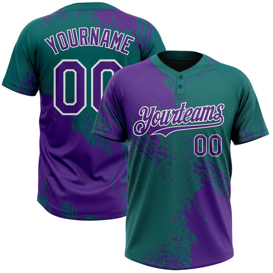 Custom Purple Teal-White 3D Pattern Abstract Brush Stroke Two-Button Unisex Softball Jersey - Main View