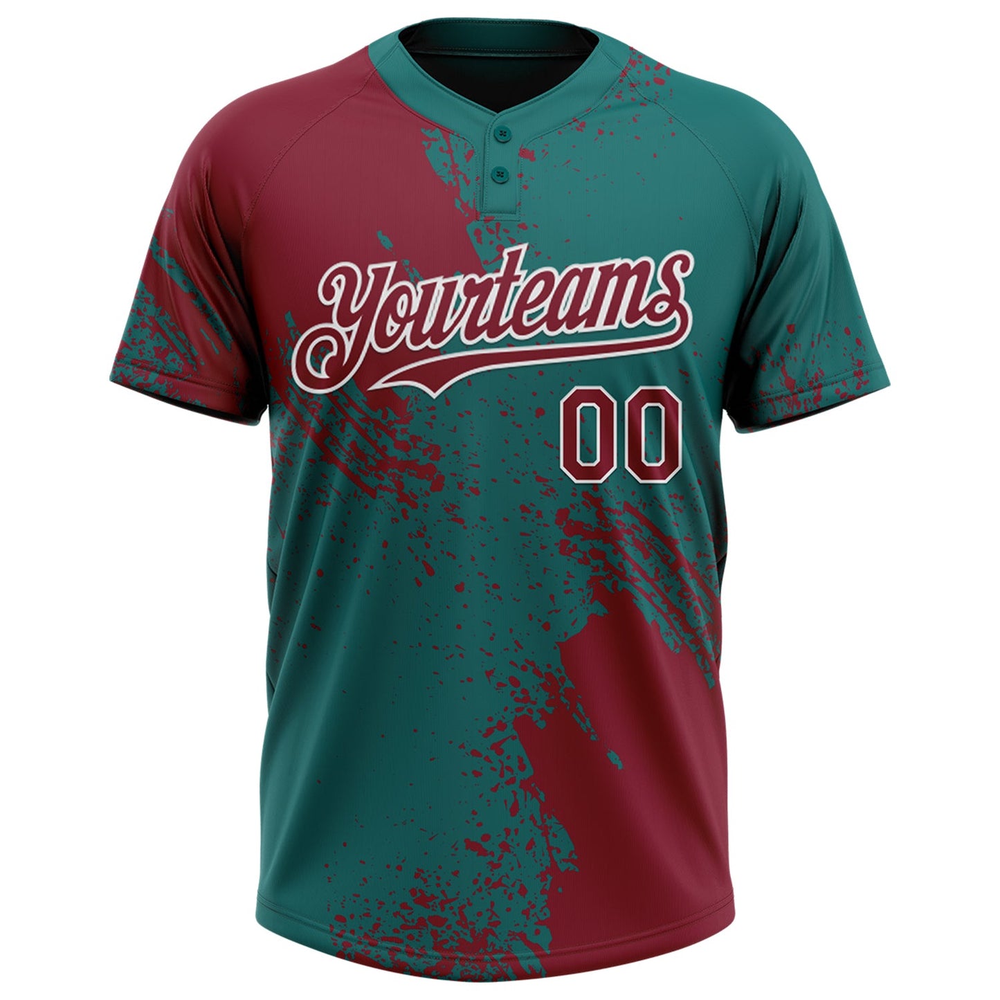 Custom Crimson Teal-White 3D Pattern Abstract Brush Stroke Two-Button Unisex Softball Jersey view 2