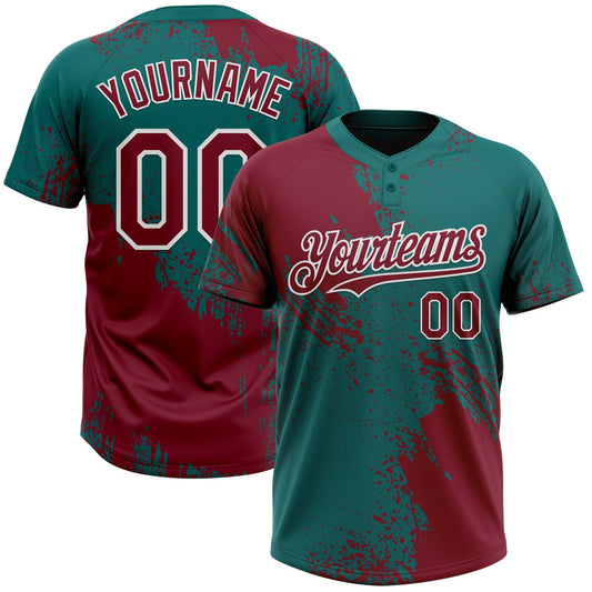 Custom Crimson Teal-White 3D Pattern Abstract Brush Stroke Two-Button Unisex Softball Jersey - Main View