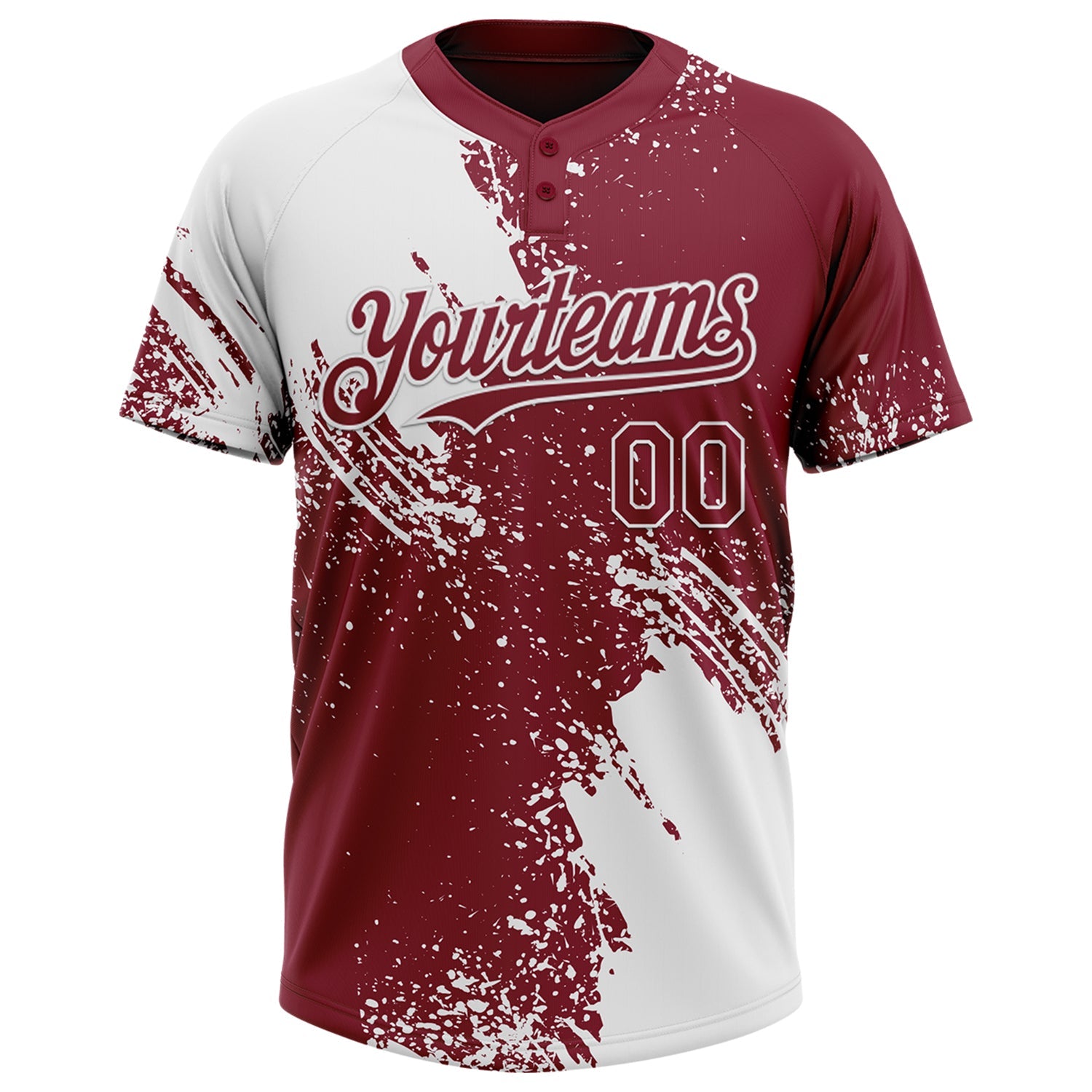 Custom White Crimson 3D Pattern Abstract Brush Stroke Two-Button Unisex Softball Jersey view 2