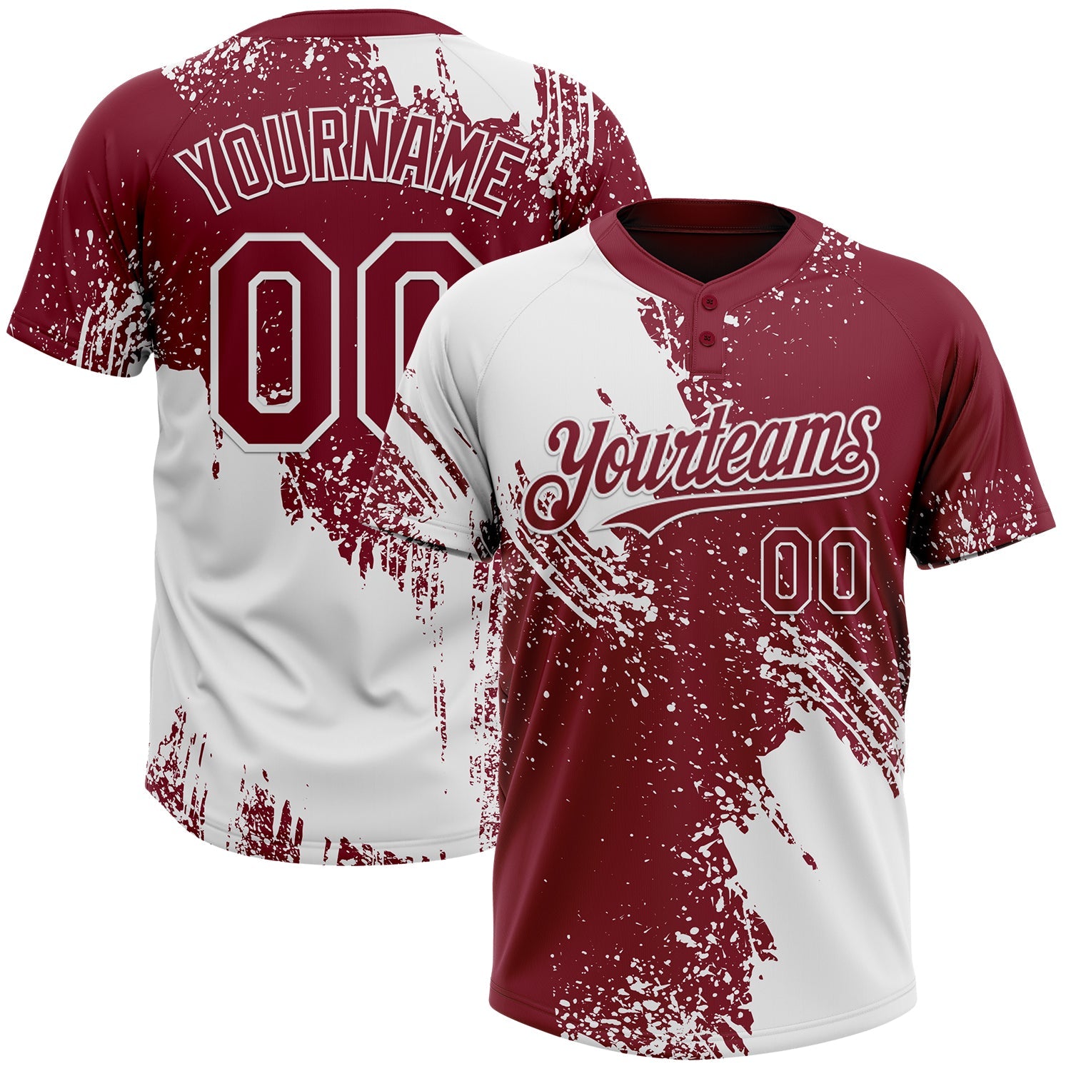 Custom White Crimson 3D Pattern Abstract Brush Stroke Two-Button Unisex Softball Jersey - Main View