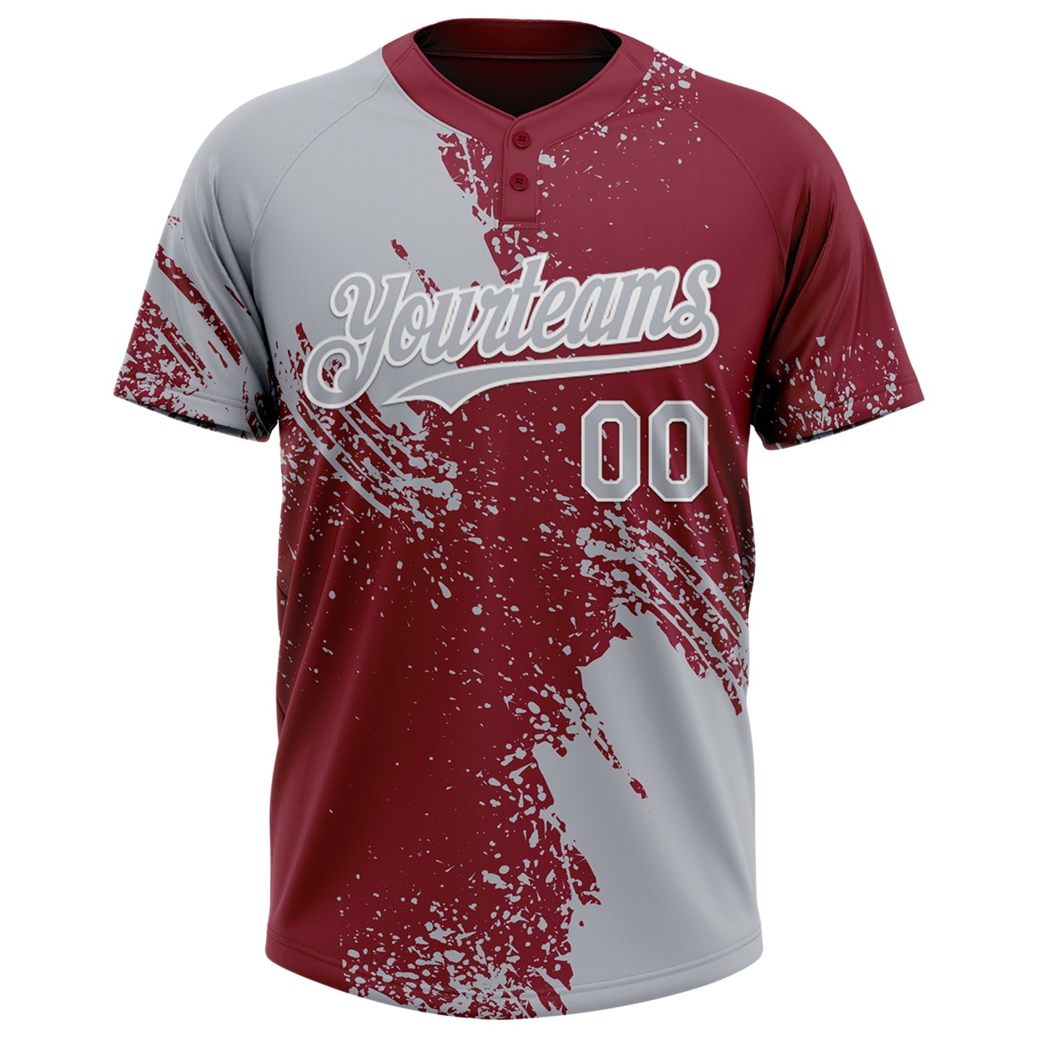 Custom Gray Crimson-White 3D Pattern Abstract Brush Stroke Two-Button Unisex Softball Jersey view 2