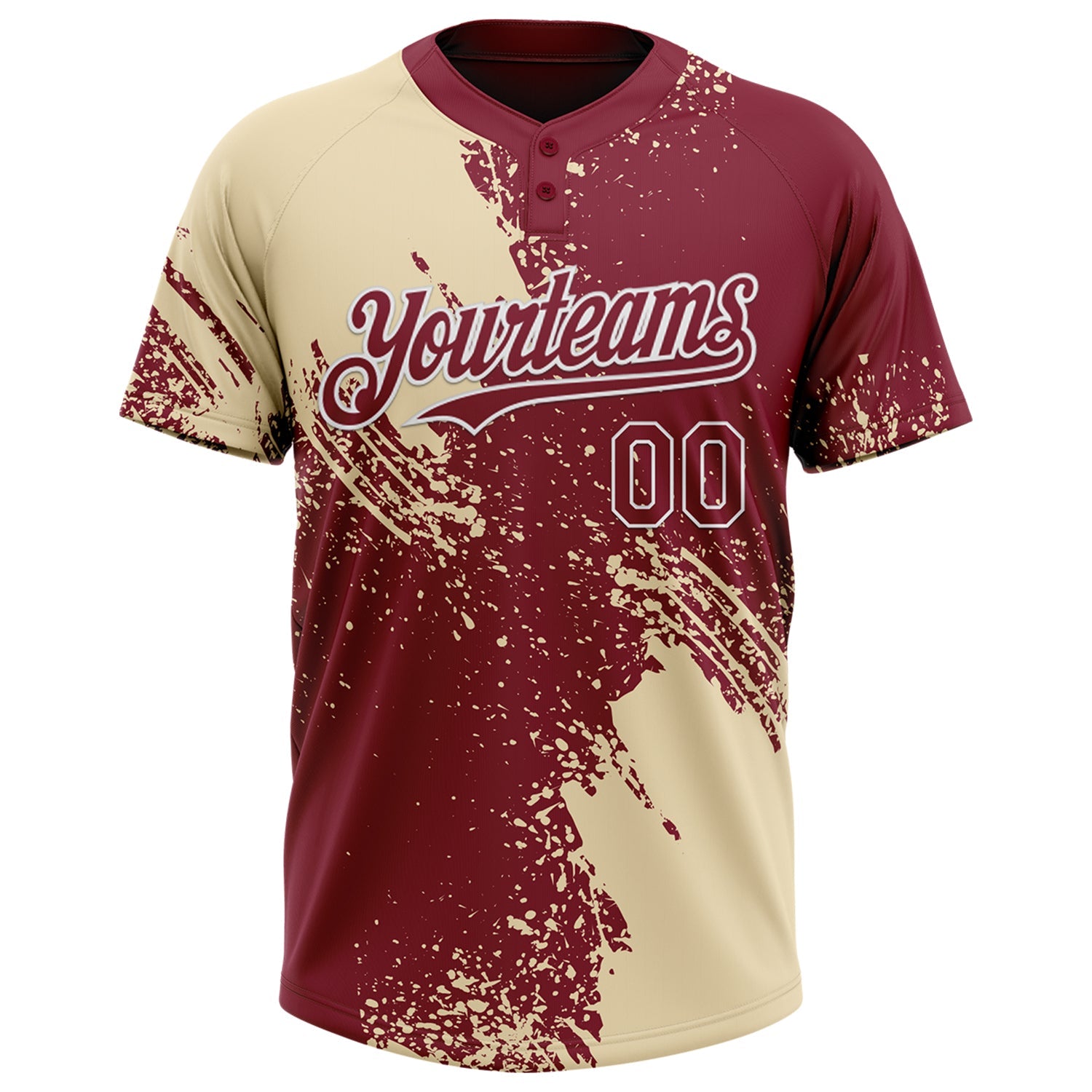 Custom Cream Crimson-White 3D Pattern Abstract Brush Stroke Two-Button Unisex Softball Jersey view 2