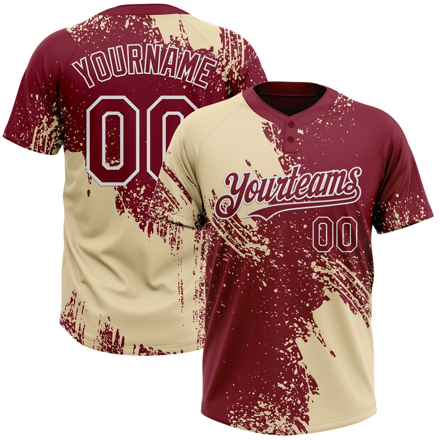 Custom Cream Crimson-White 3D Pattern Abstract Brush Stroke Two-Button Unisex Softball Jersey - Main View