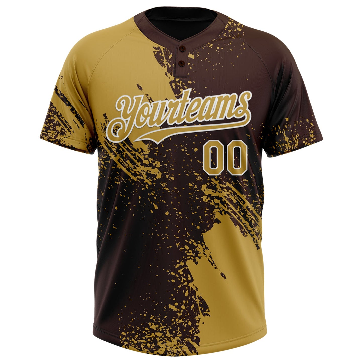 Custom Old Gold Brown-White 3D Pattern Abstract Brush Stroke Two-Button Unisex Softball Jersey view 2