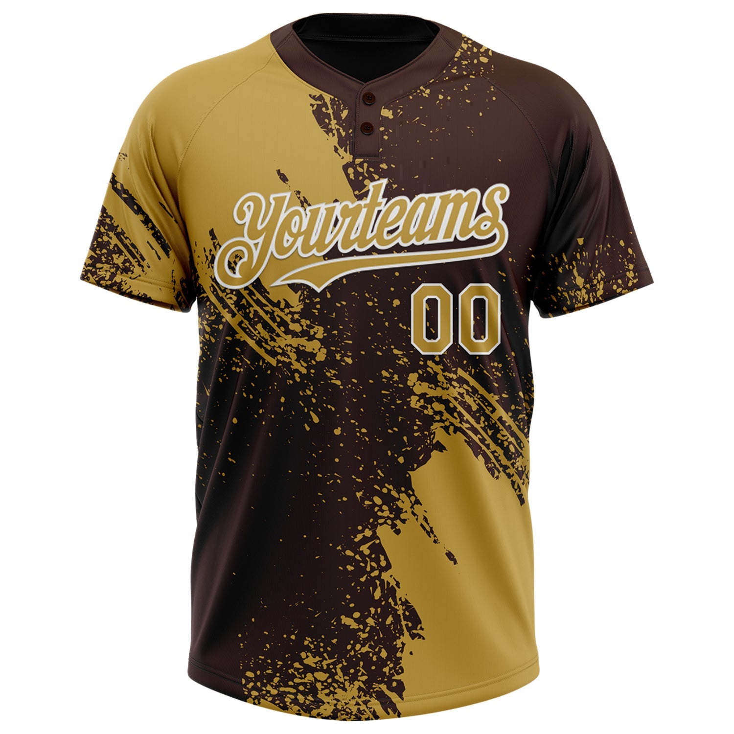 Custom Old Gold Brown-White 3D Pattern Abstract Brush Stroke Two-Button Unisex Softball Jersey view 2