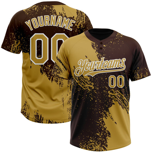 Custom Old Gold Brown-White 3D Pattern Abstract Brush Stroke Two-Button Unisex Softball Jersey - Main View
