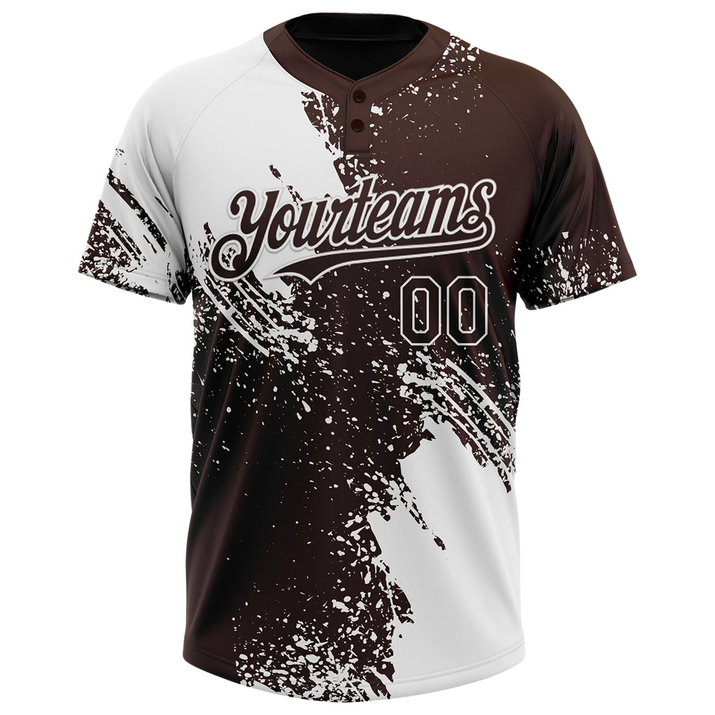 Custom White Brown 3D Pattern Abstract Brush Stroke Two-Button Unisex Softball Jersey view 2