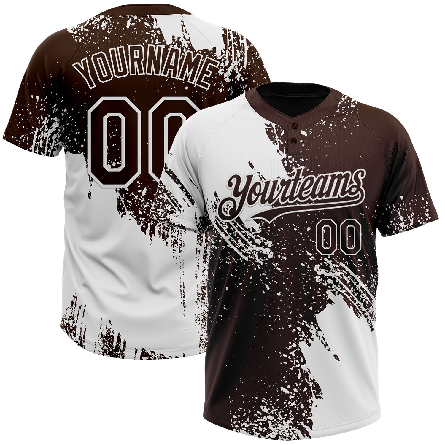 Custom White Brown 3D Pattern Abstract Brush Stroke Two-Button Unisex Softball Jersey - Main View