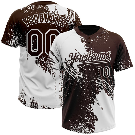 Custom White Brown 3D Pattern Abstract Brush Stroke Two-Button Unisex Softball Jersey - Main View