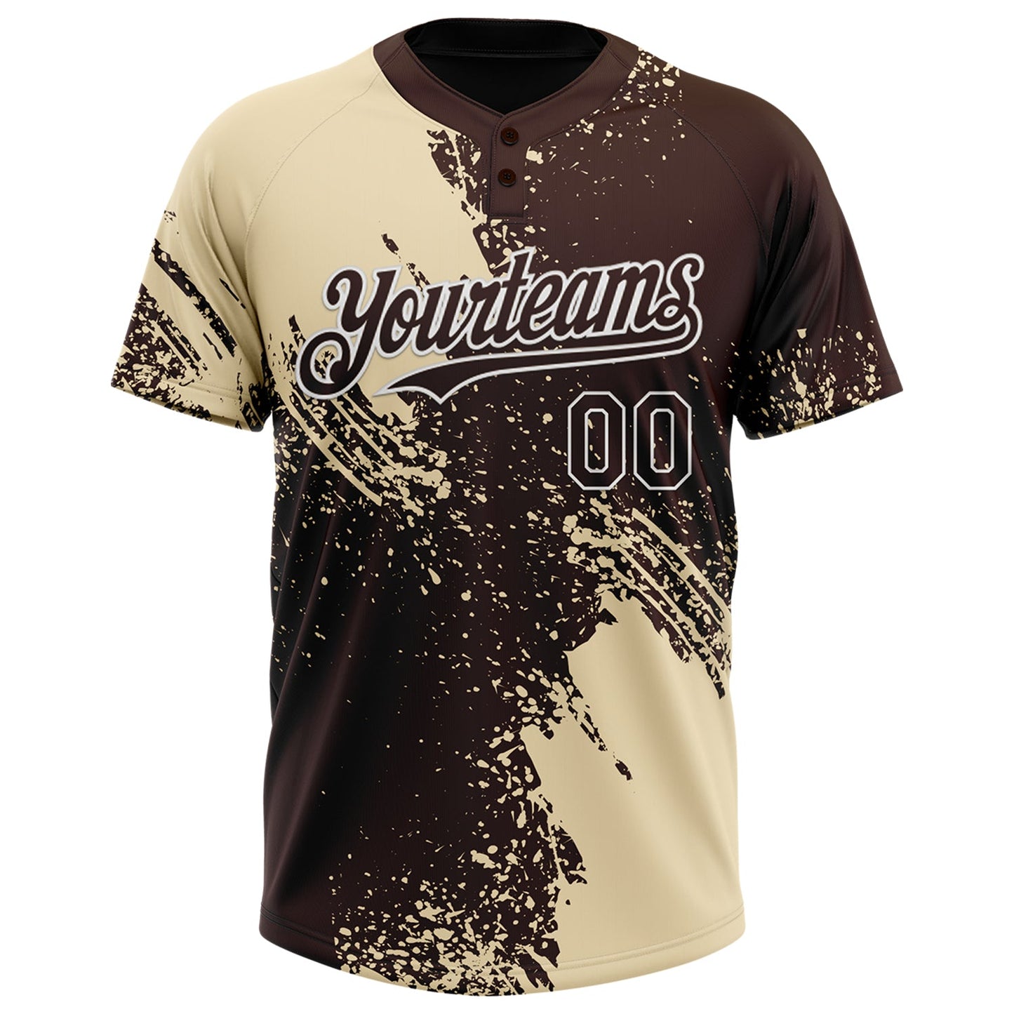 Custom Cream Brown-White 3D Pattern Abstract Brush Stroke Two-Button Unisex Softball Jersey view 2