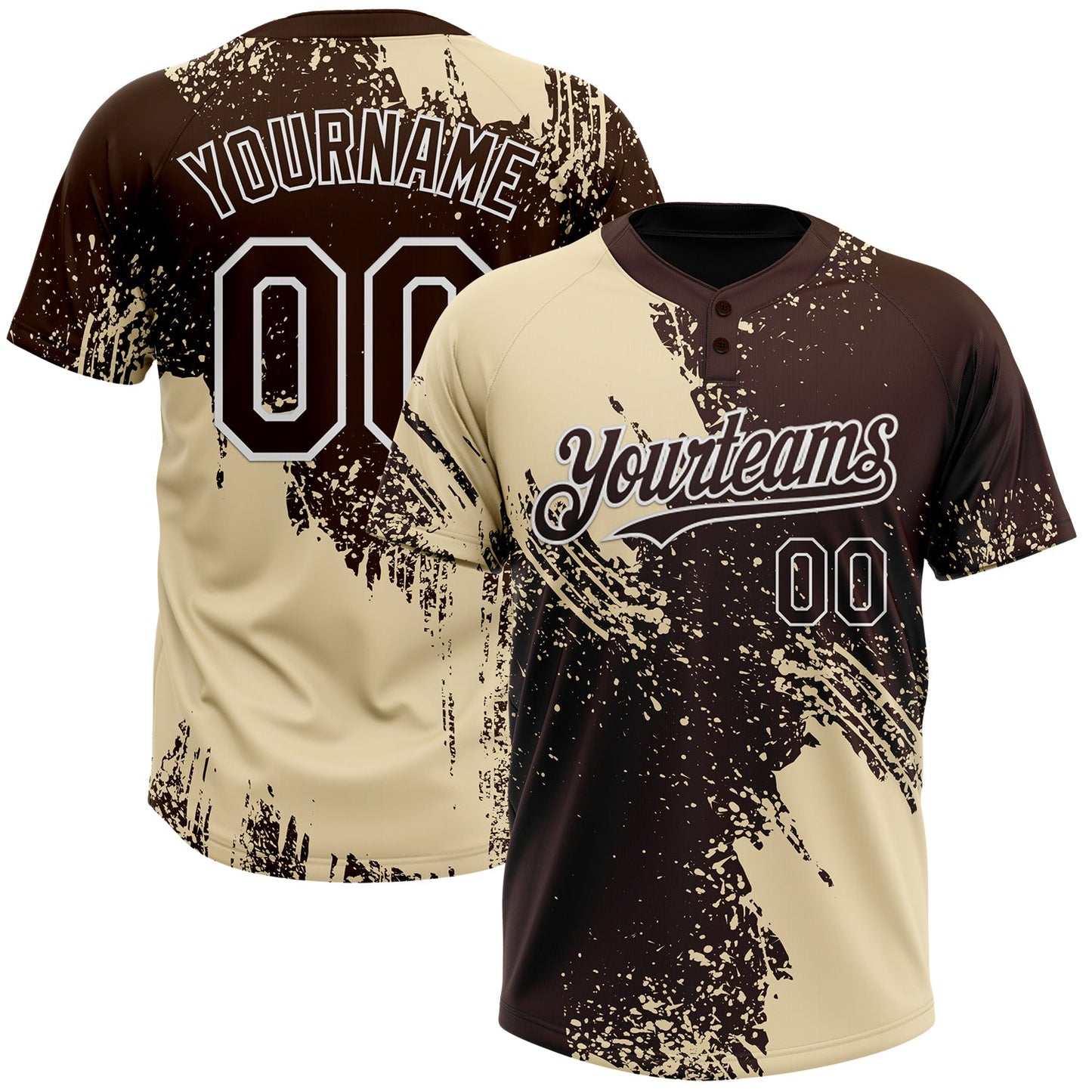 Custom Cream Brown-White 3D Pattern Abstract Brush Stroke Two-Button Unisex Softball Jersey - Main View