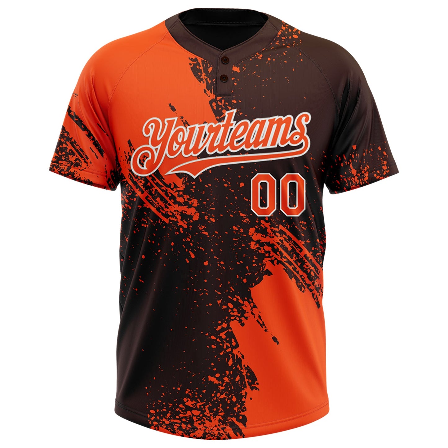 Custom Orange Brown-White 3D Pattern Abstract Brush Stroke Two-Button Unisex Softball Jersey view 2
