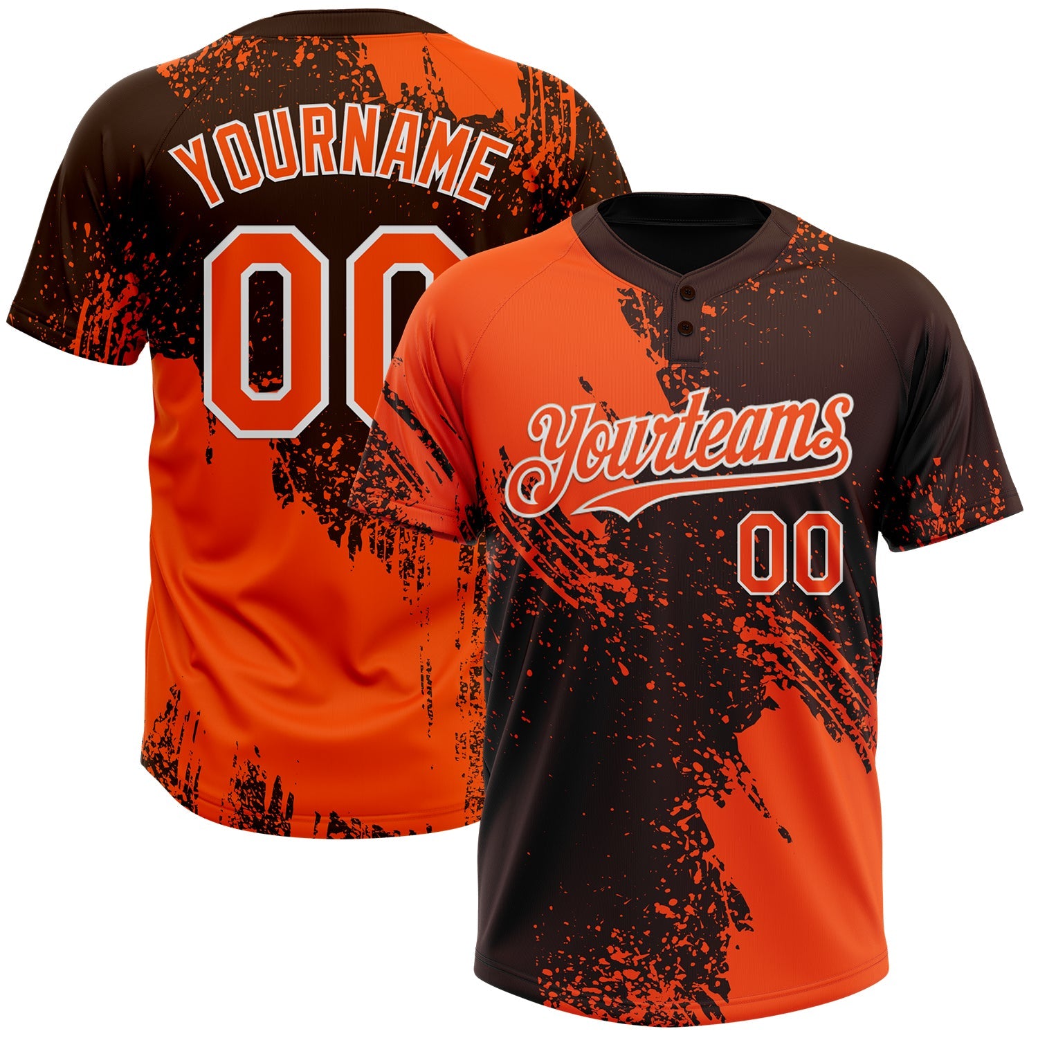 Custom Orange Brown-White 3D Pattern Abstract Brush Stroke Two-Button Unisex Softball Jersey - Main View