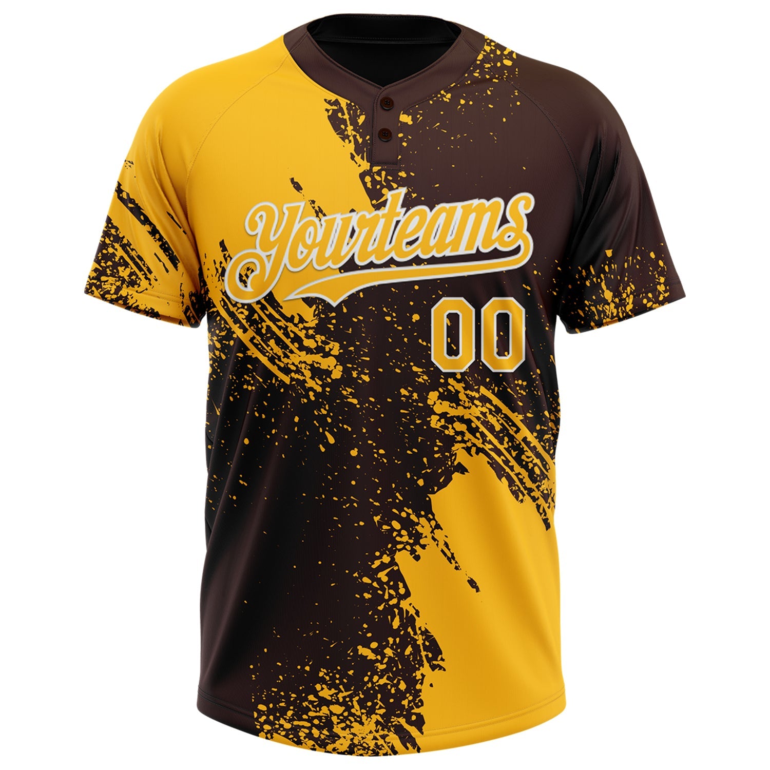Custom Gold Brown-White 3D Pattern Abstract Brush Stroke Two-Button Unisex Softball Jersey view 2