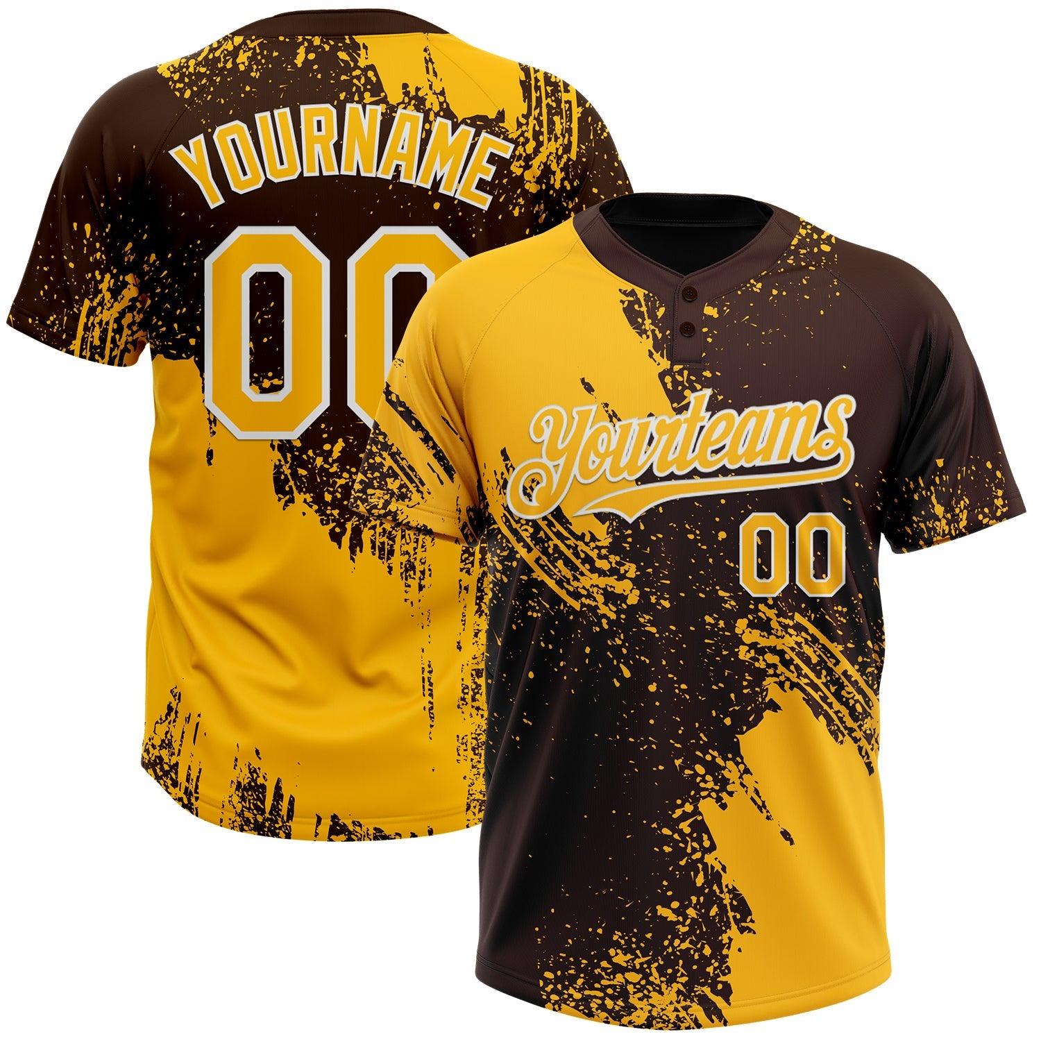 Custom Gold Brown-White 3D Pattern Abstract Brush Stroke Two-Button Unisex Softball Jersey - Main View
