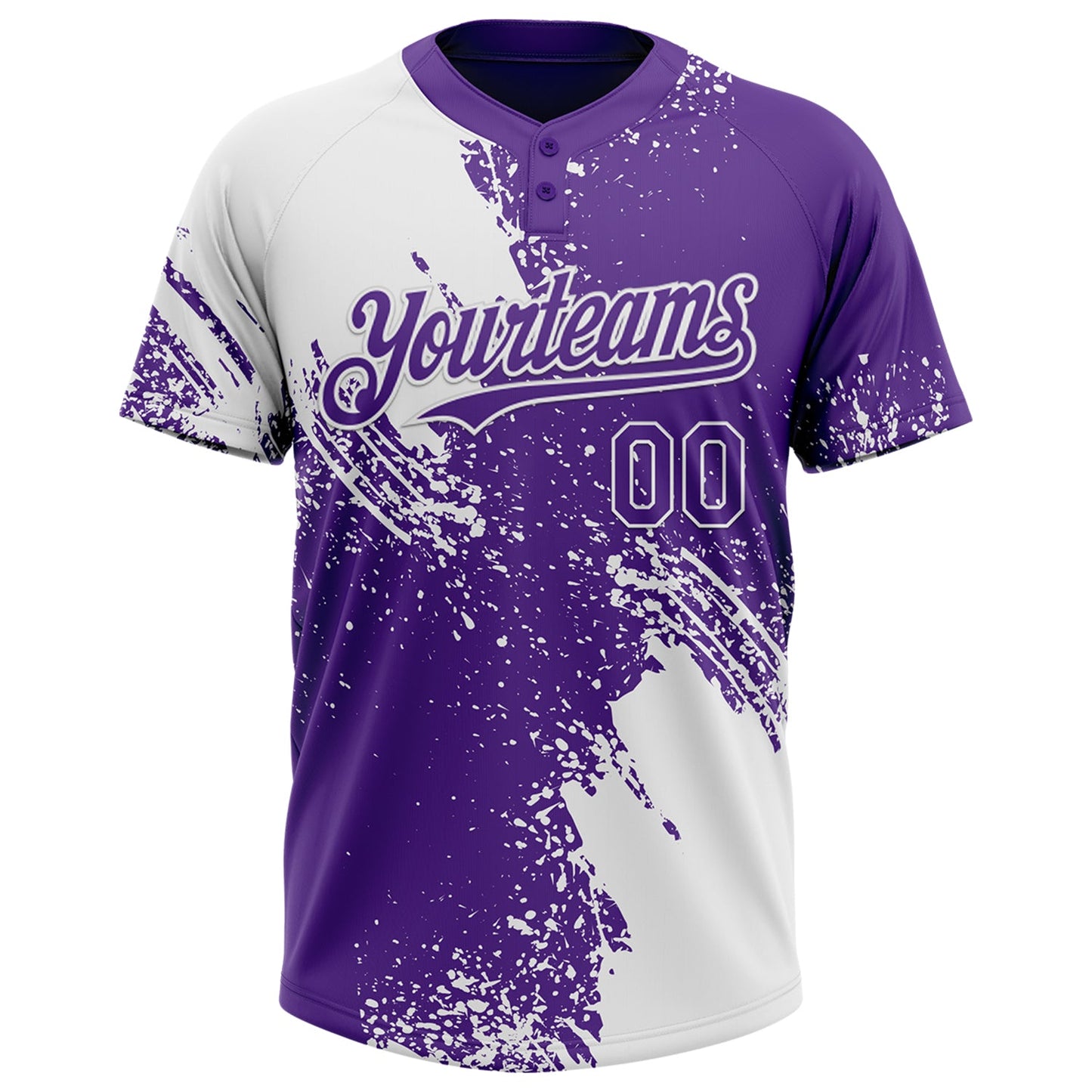 Custom White Purple 3D Pattern Abstract Brush Stroke Two-Button Unisex Softball Jersey view 2