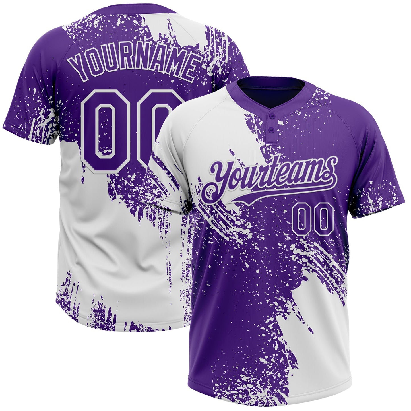 Custom White Purple 3D Pattern Abstract Brush Stroke Two-Button Unisex Softball Jersey - Main View