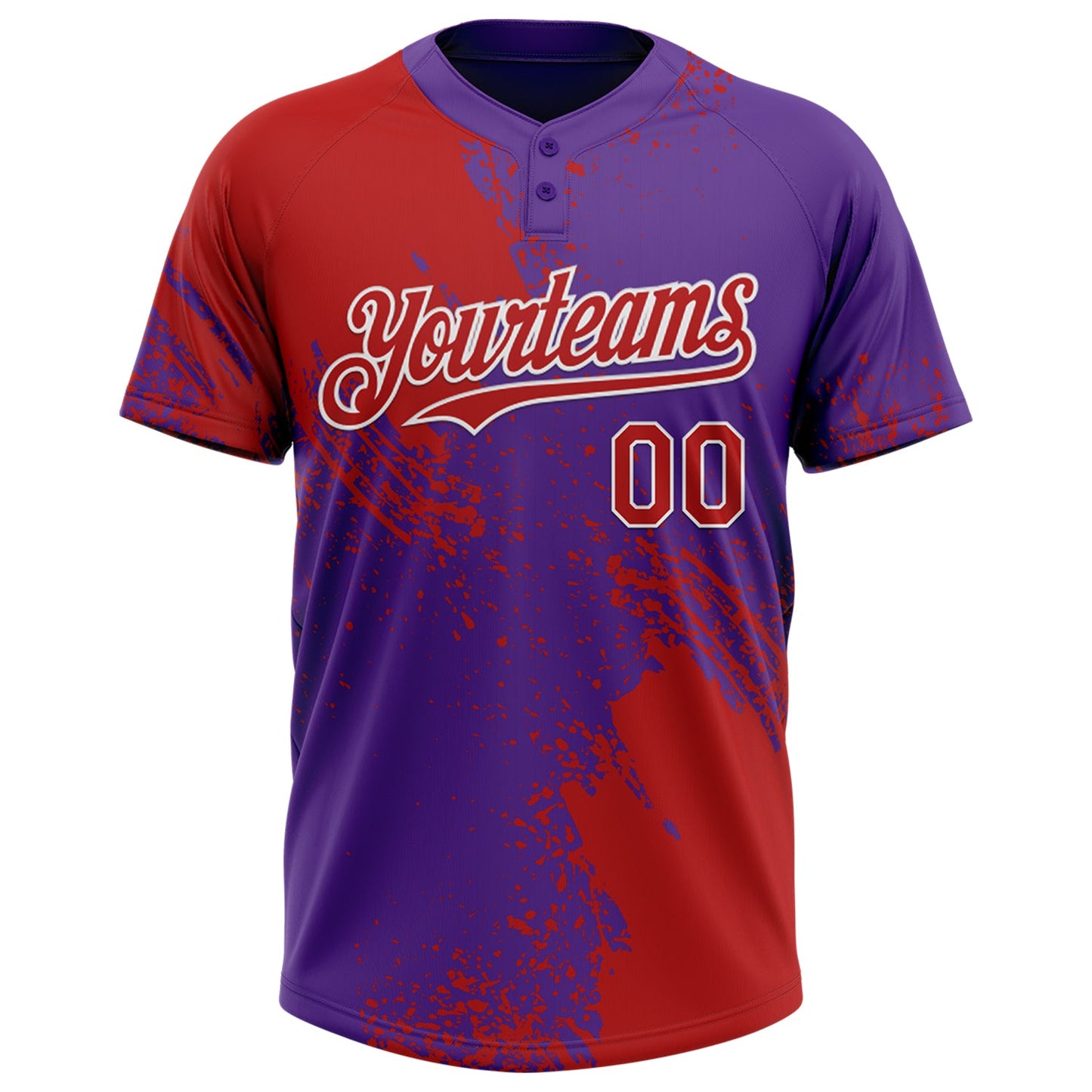 Custom Red Purple-White 3D Pattern Abstract Brush Stroke Two-Button Unisex Softball Jersey view 2