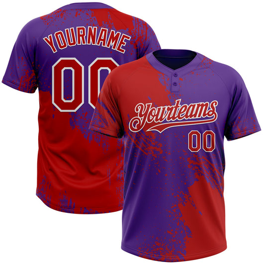 Custom Red Purple-White 3D Pattern Abstract Brush Stroke Two-Button Unisex Softball Jersey - Main View