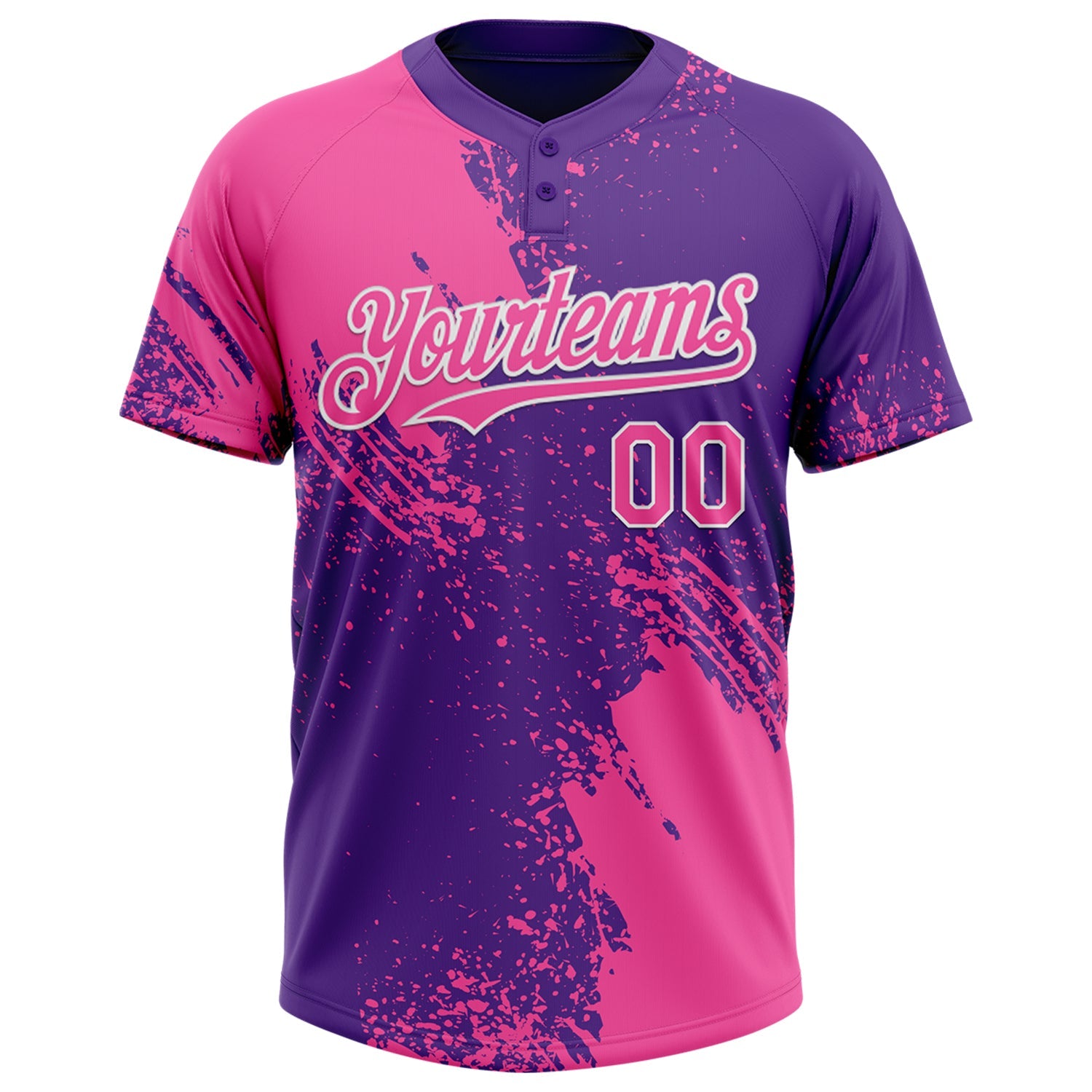 Custom Pink Purple-White 3D Pattern Abstract Brush Stroke Two-Button Unisex Softball Jersey view 2