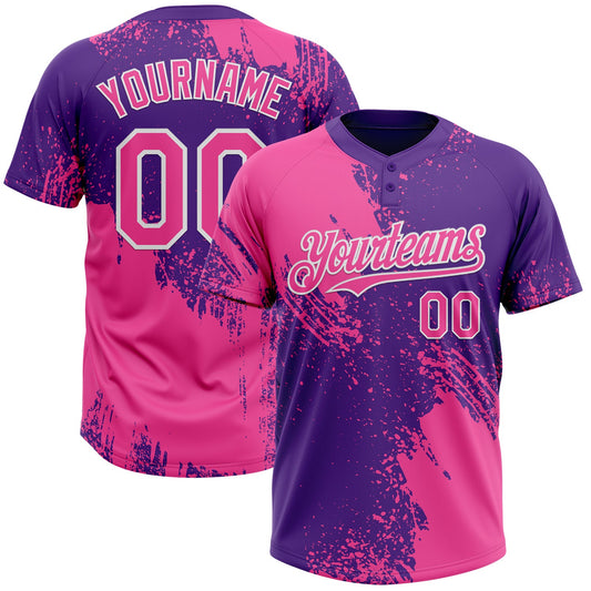 Custom Pink Purple-White 3D Pattern Abstract Brush Stroke Two-Button Unisex Softball Jersey - Main View