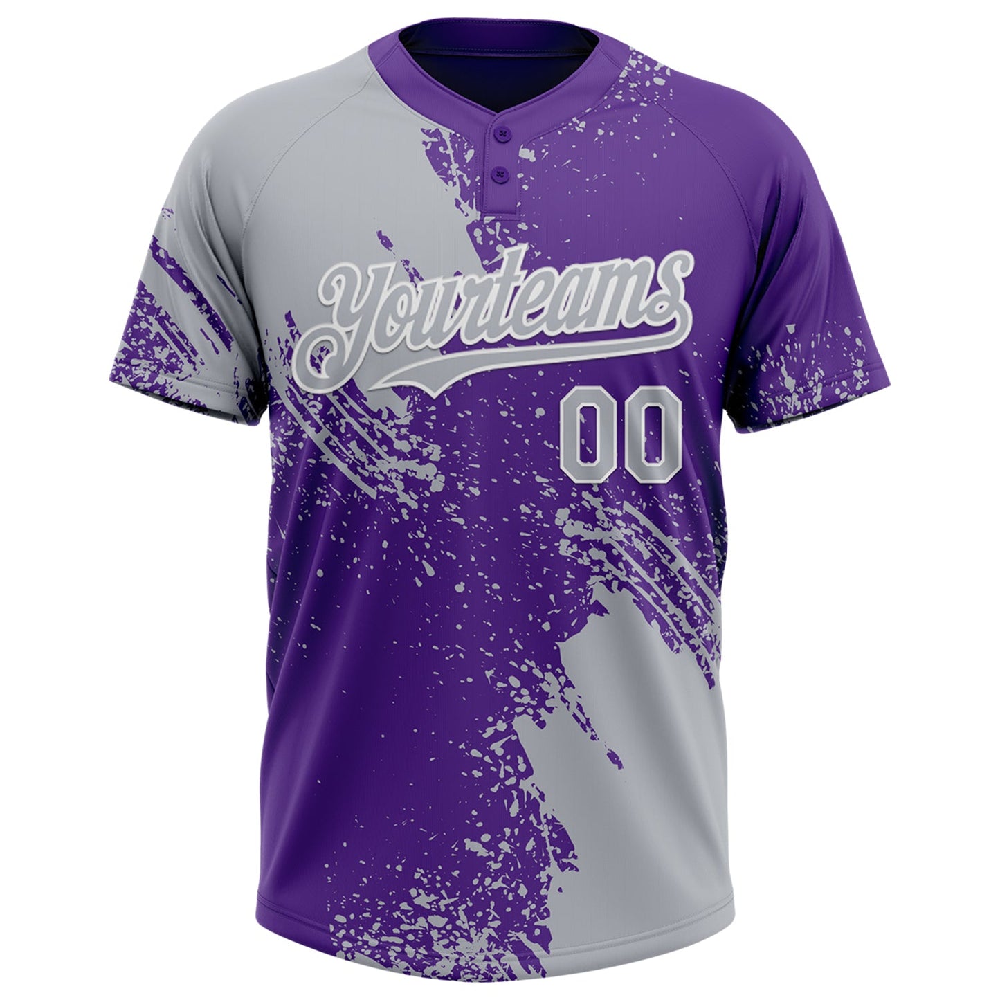 Custom Gray Purple-White 3D Pattern Abstract Brush Stroke Two-Button Unisex Softball Jersey view 2