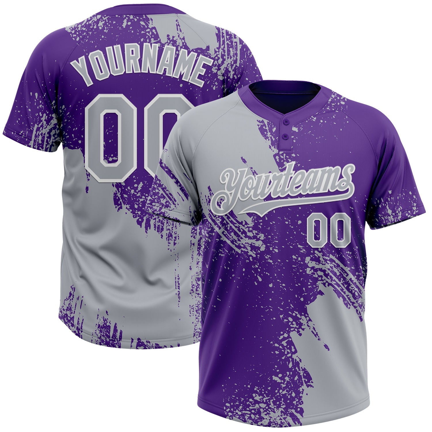 Custom Gray Purple-White 3D Pattern Abstract Brush Stroke Two-Button Unisex Softball Jersey - Main View