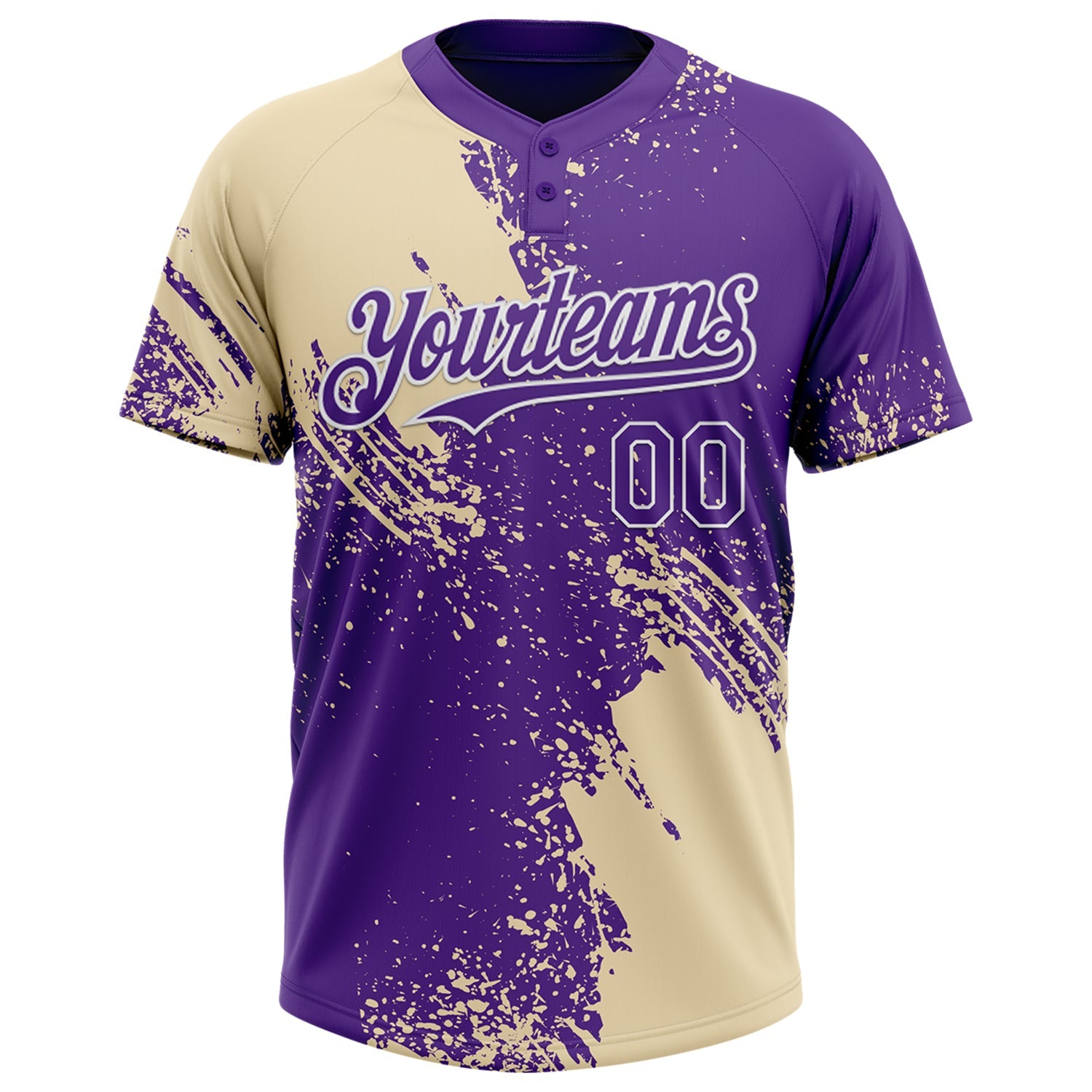 Custom Cream Purple-White 3D Pattern Abstract Brush Stroke Two-Button Unisex Softball Jersey view 2