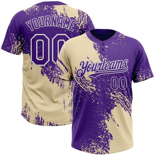 Custom Cream Purple-White 3D Pattern Abstract Brush Stroke Two-Button Unisex Softball Jersey - Main View