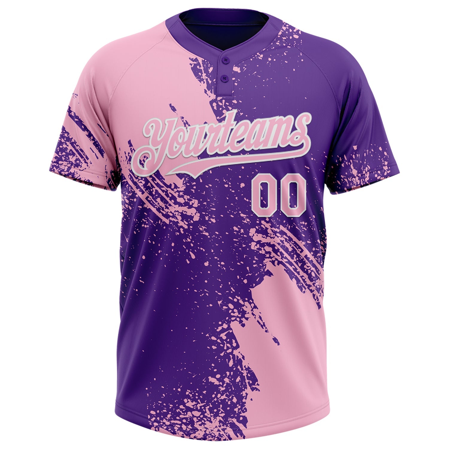 Custom Light Pink Purple-White 3D Pattern Abstract Brush Stroke Two-Button Unisex Softball Jersey view 2