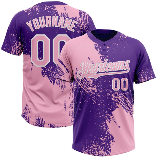 Custom Light Pink Purple-White 3D Pattern Abstract Brush Stroke Two-Button Unisex Softball Jersey - Main View