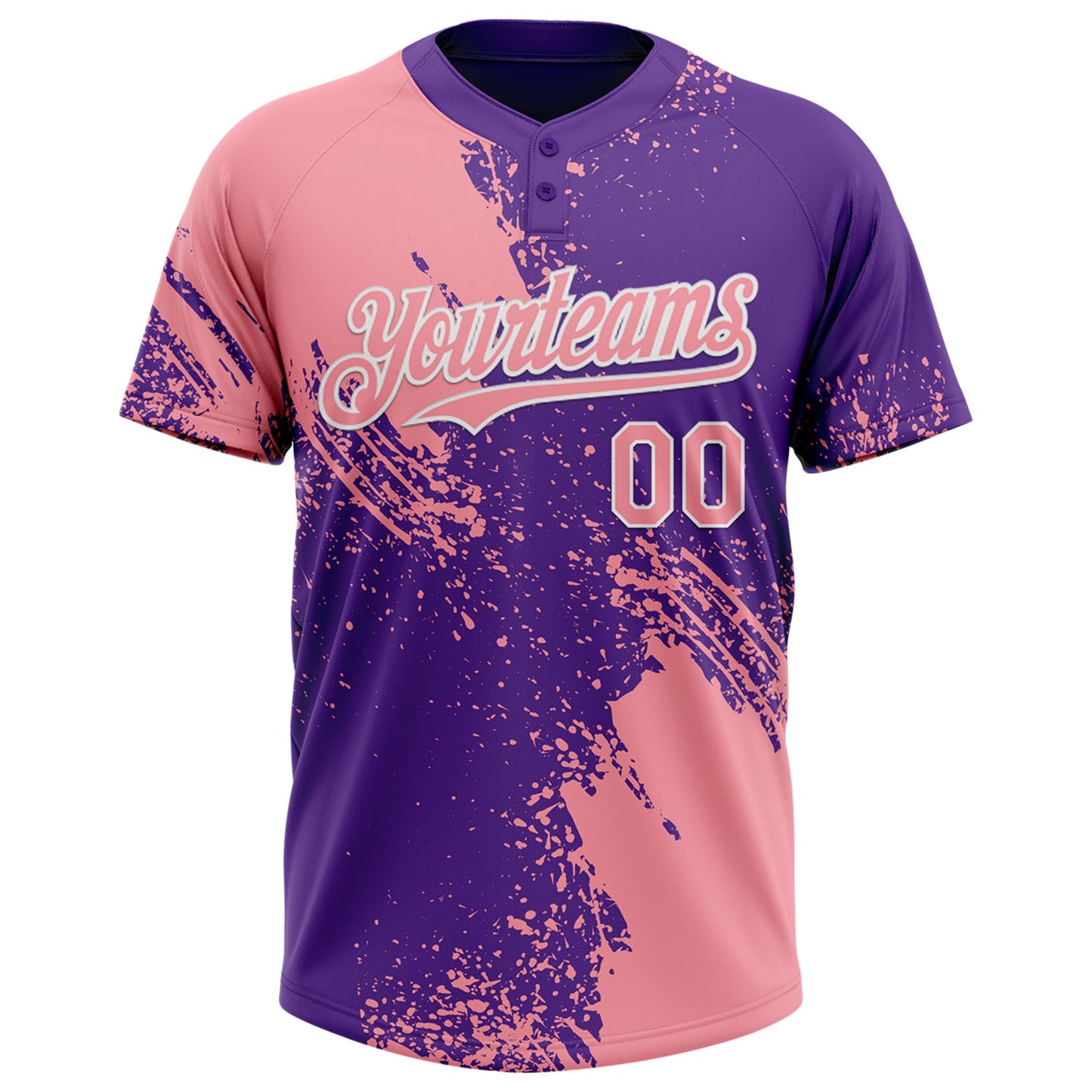 Custom Medium Pink Purple-White 3D Pattern Abstract Brush Stroke Two-Button Unisex Softball Jersey view 2