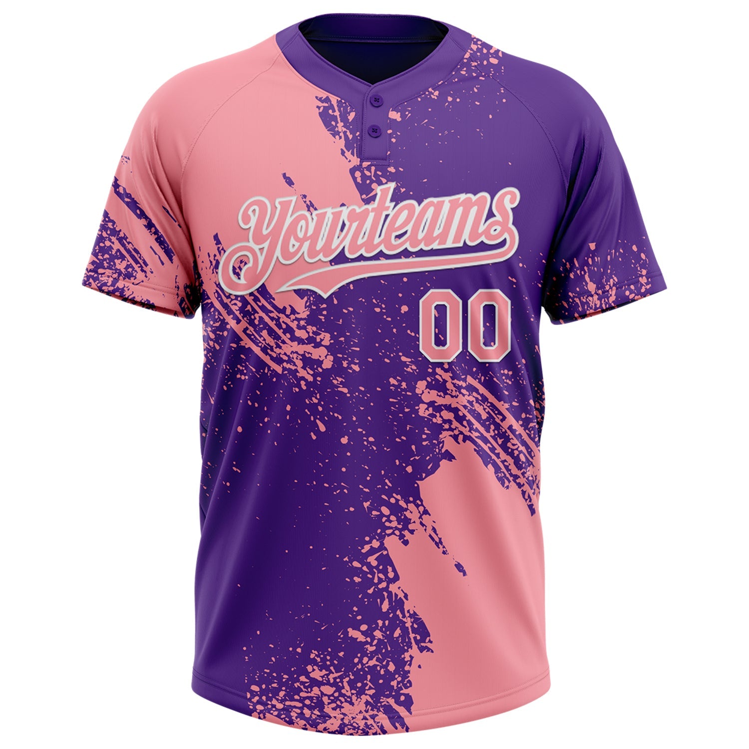 Custom Medium Pink Purple-White 3D Pattern Abstract Brush Stroke Two-Button Unisex Softball Jersey view 2
