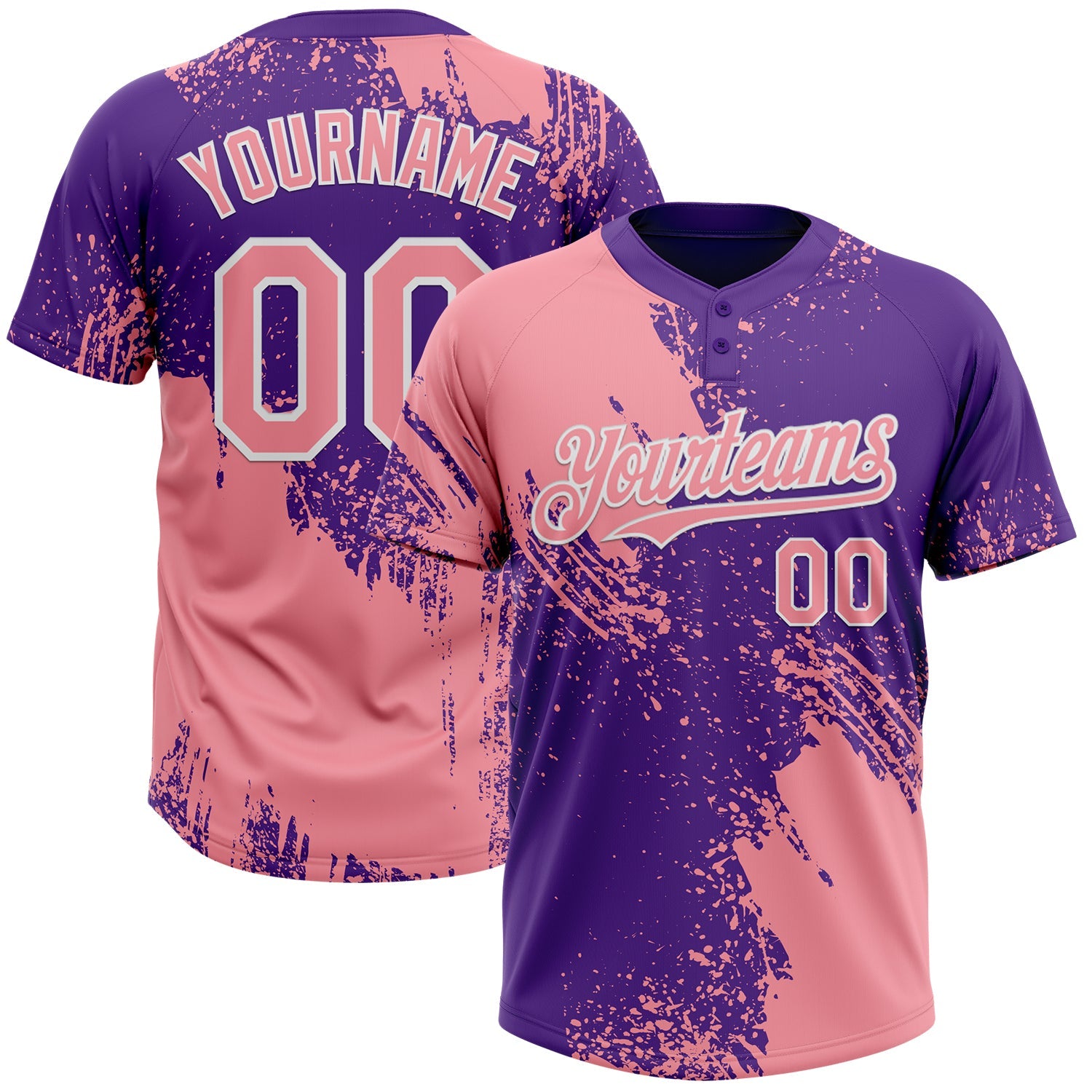 Custom Medium Pink Purple-White 3D Pattern Abstract Brush Stroke Two-Button Unisex Softball Jersey - Main View