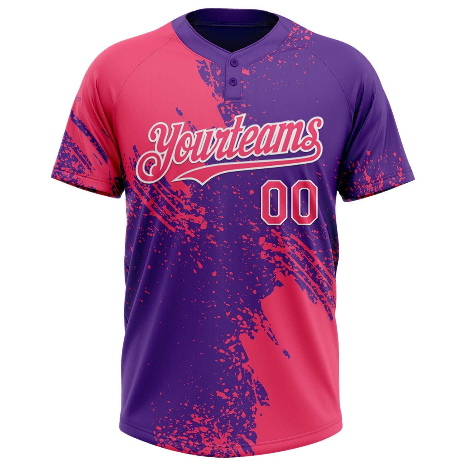 Custom Neon Pink Purple-White 3D Pattern Abstract Brush Stroke Two-Button Unisex Softball Jersey view 2