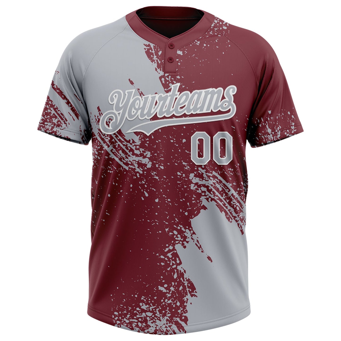 Custom Gray Burgundy-White 3D Pattern Abstract Brush Stroke Two-Button Unisex Softball Jersey view 2