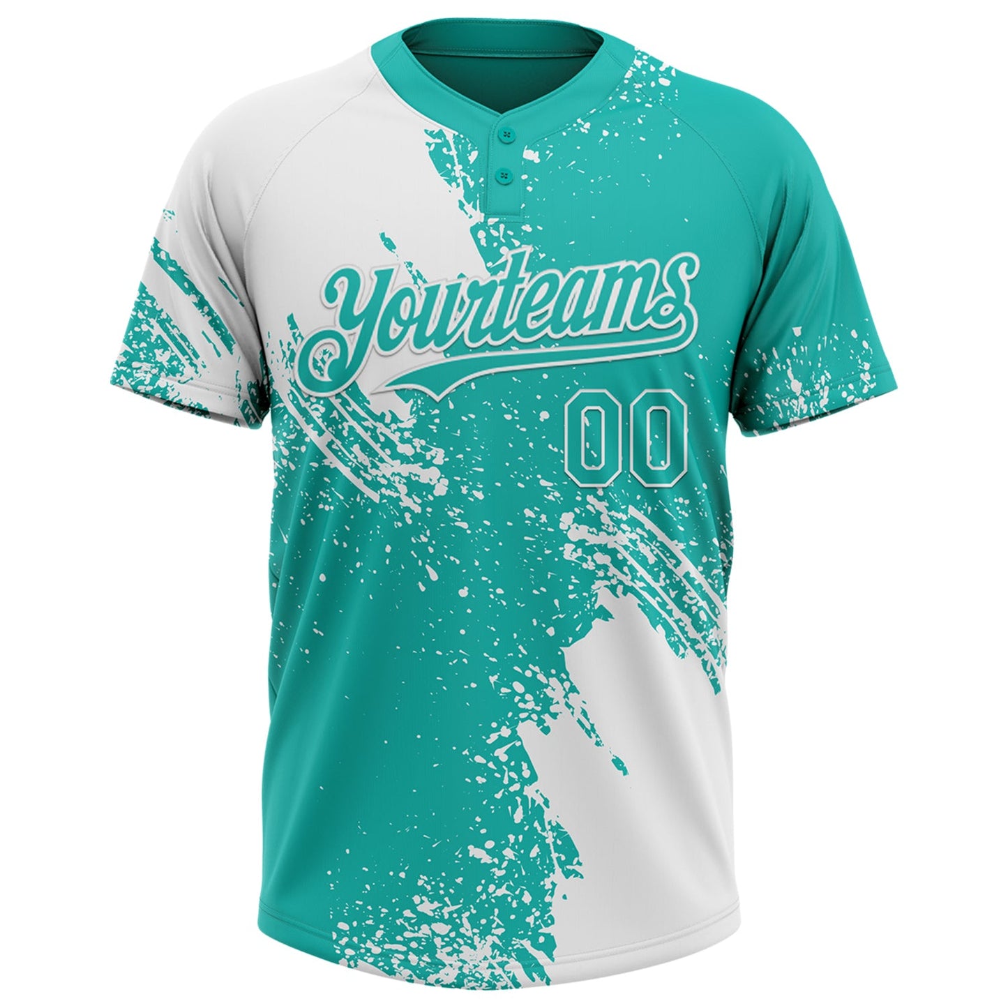 Custom White Aqua 3D Pattern Abstract Brush Stroke Two-Button Unisex Softball Jersey view 2