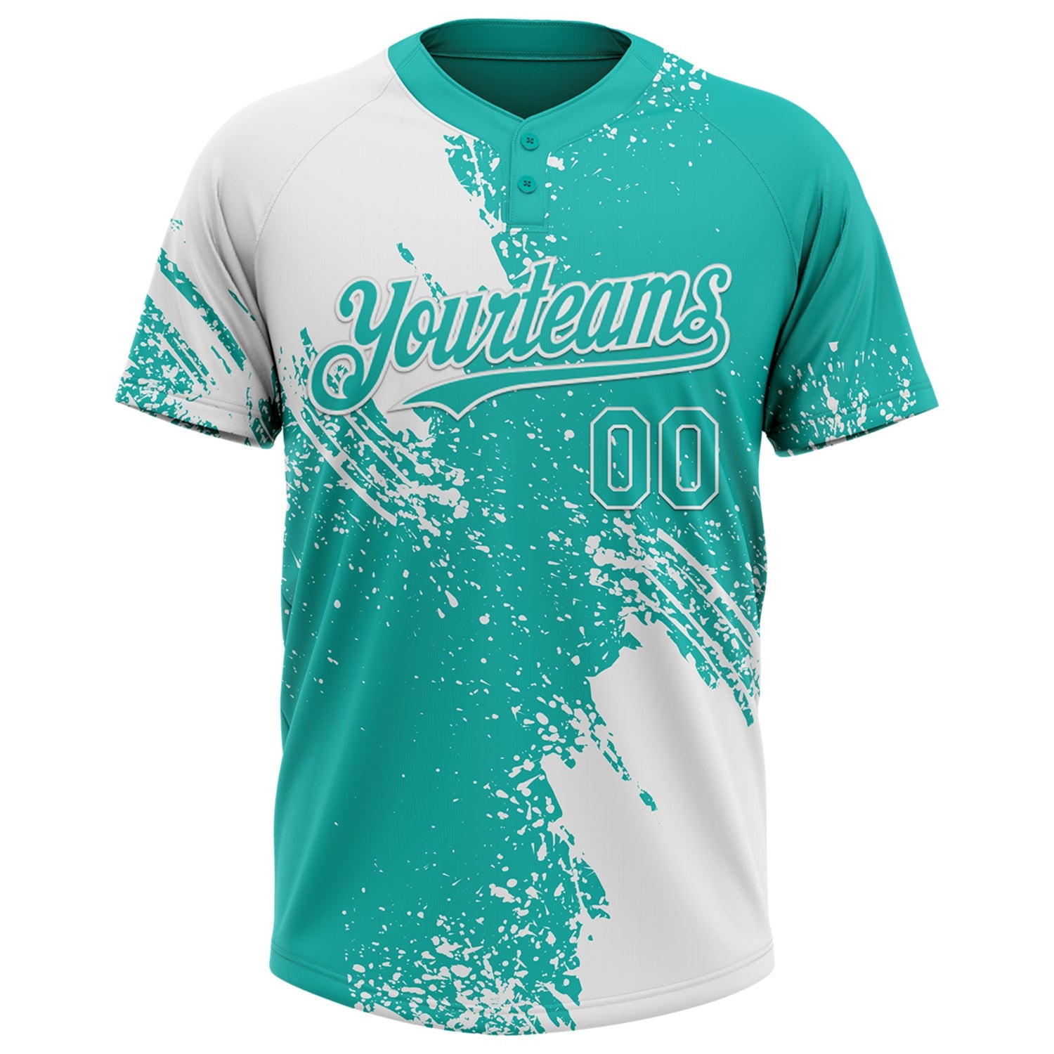 Custom White Aqua 3D Pattern Abstract Brush Stroke Two-Button Unisex Softball Jersey view 2