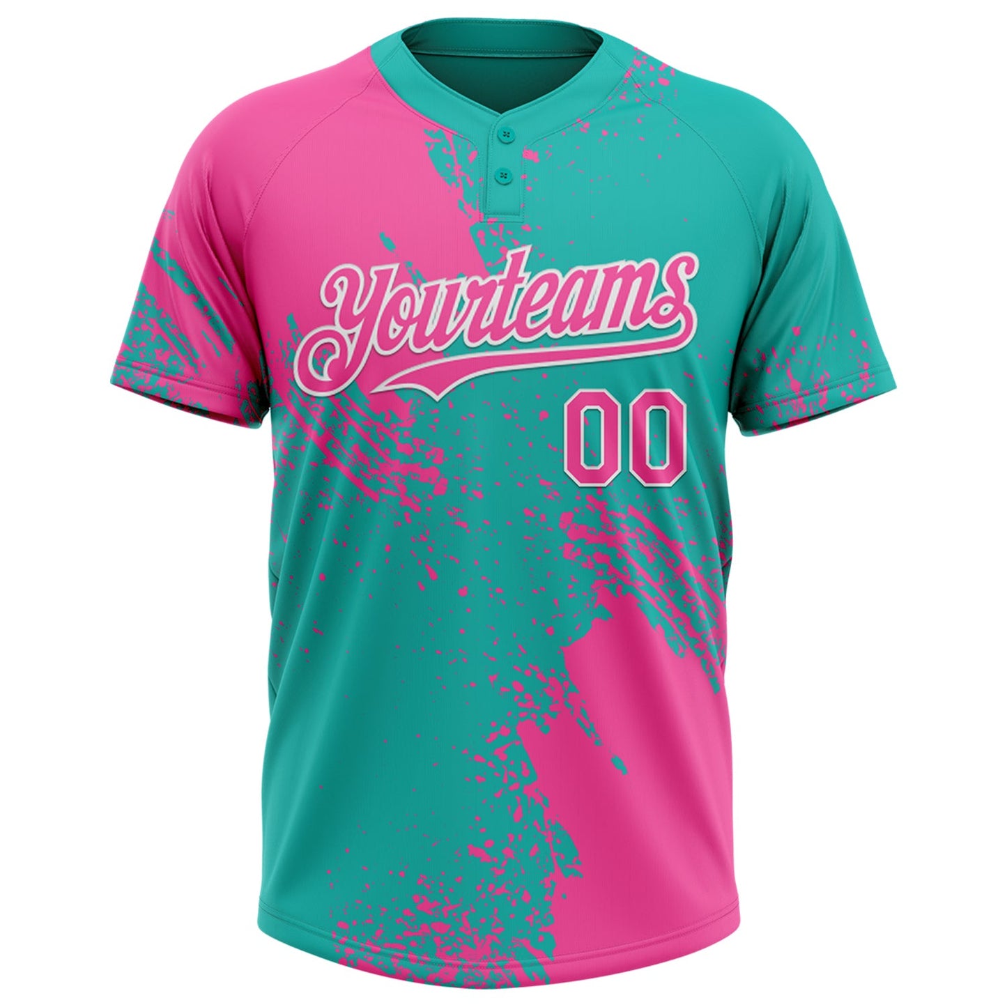 Custom Pink Aqua-White 3D Pattern Abstract Brush Stroke Two-Button Unisex Softball Jersey view 2