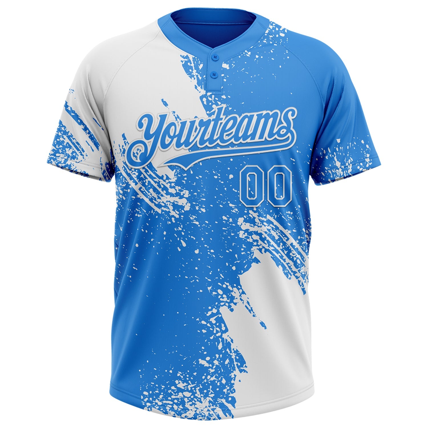 Custom White Electric Blue 3D Pattern Abstract Brush Stroke Two-Button Unisex Softball Jersey view 2