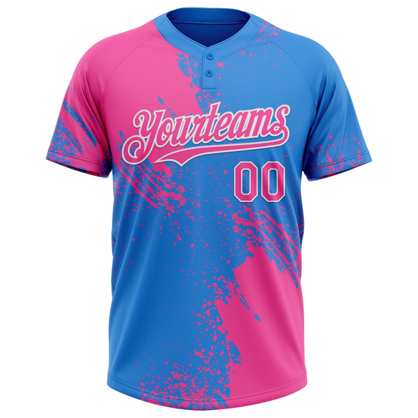 Custom Pink Electric Blue-White 3D Pattern Abstract Brush Stroke Two-Button Unisex Softball Jersey view 2
