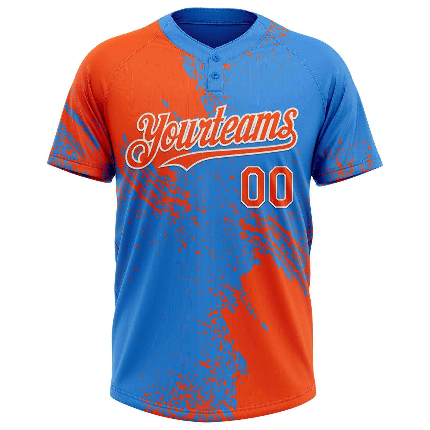 Custom Orange Electric Blue-White 3D Pattern Abstract Brush Stroke Two-Button Unisex Softball Jersey view 2