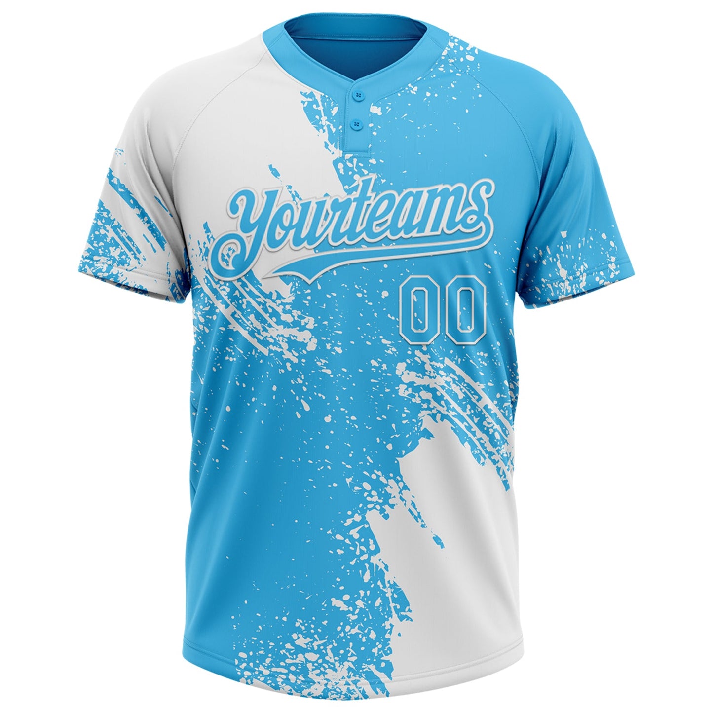 Custom White Sky Blue 3D Pattern Abstract Brush Stroke Two-Button Unisex Softball Jersey view 2