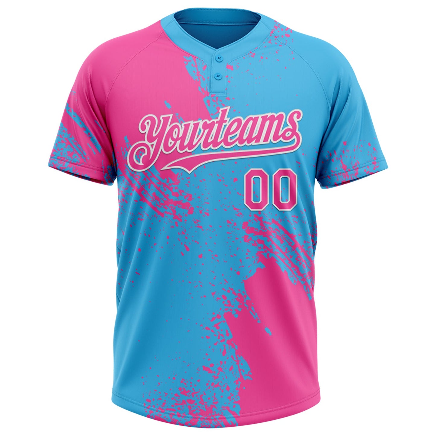 Custom Pink Sky Blue-White 3D Pattern Abstract Brush Stroke Two-Button Unisex Softball Jersey view 2