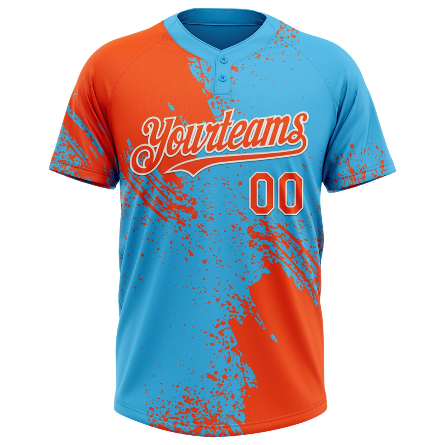 Custom Orange Sky Blue-White 3D Pattern Abstract Brush Stroke Two-Button Unisex Softball Jersey view 2
